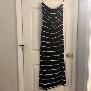 J Crew black and white striped strapless maxi dress-S